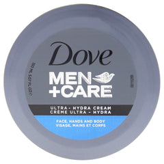 Dove Men+Care Ultra Hydra Cream front tube showing clean label and size benefit