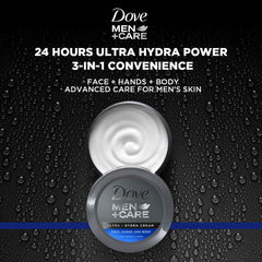 Dove Men+Care single tube close-up highlighting label and easy-squeeze cap benefit