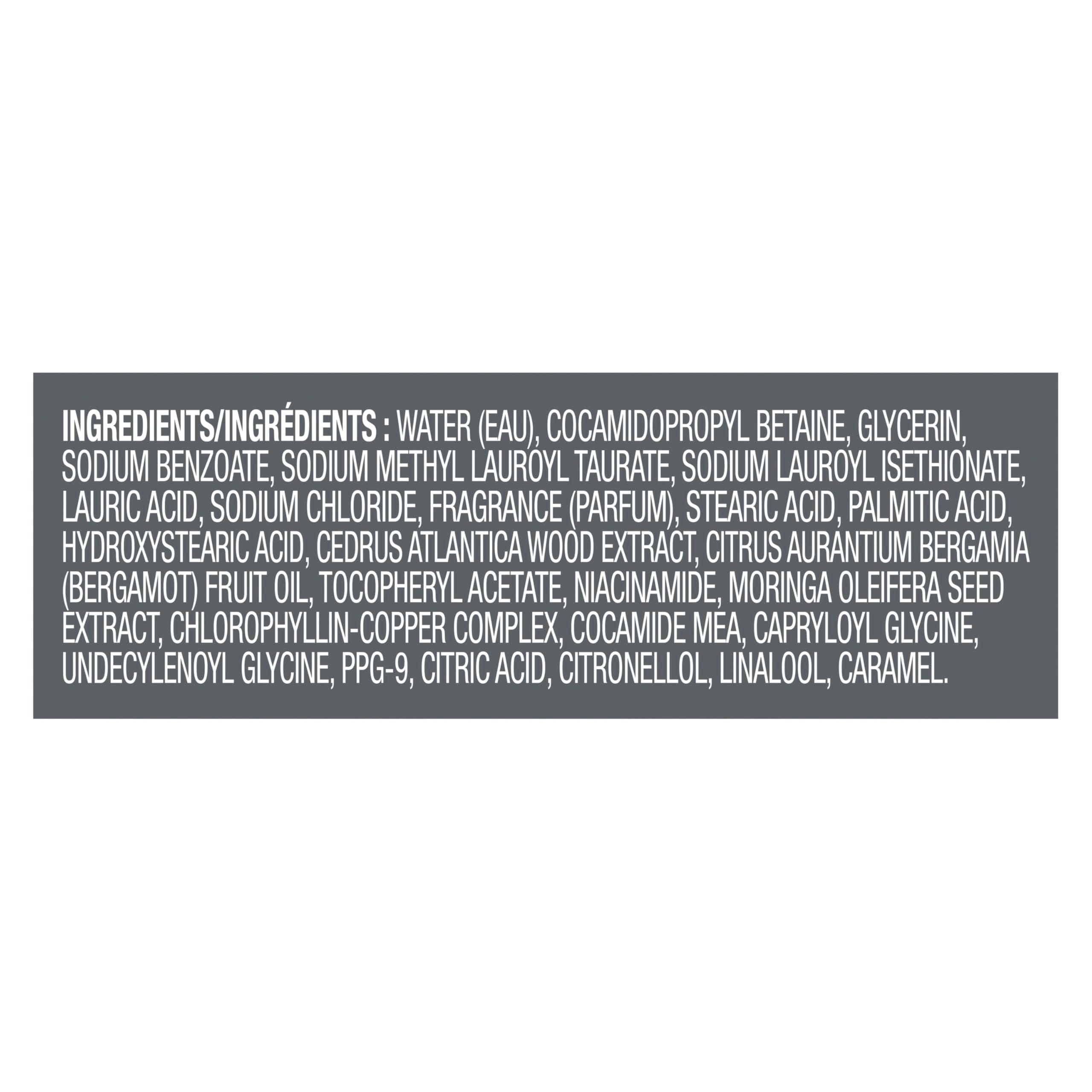 Dove Men+Care ingredients and cedar bergamot elements showing invigorating scent benefit