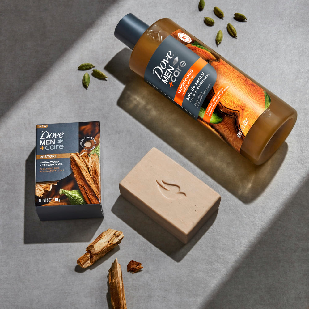 Dove Men+Care being used in shower demonstrating refreshing clean and scent