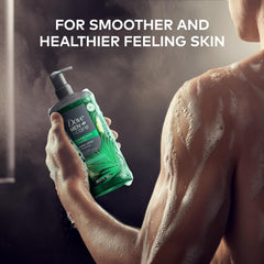 Dove Men+Care 26oz bottle in hand showing large-size value benefit