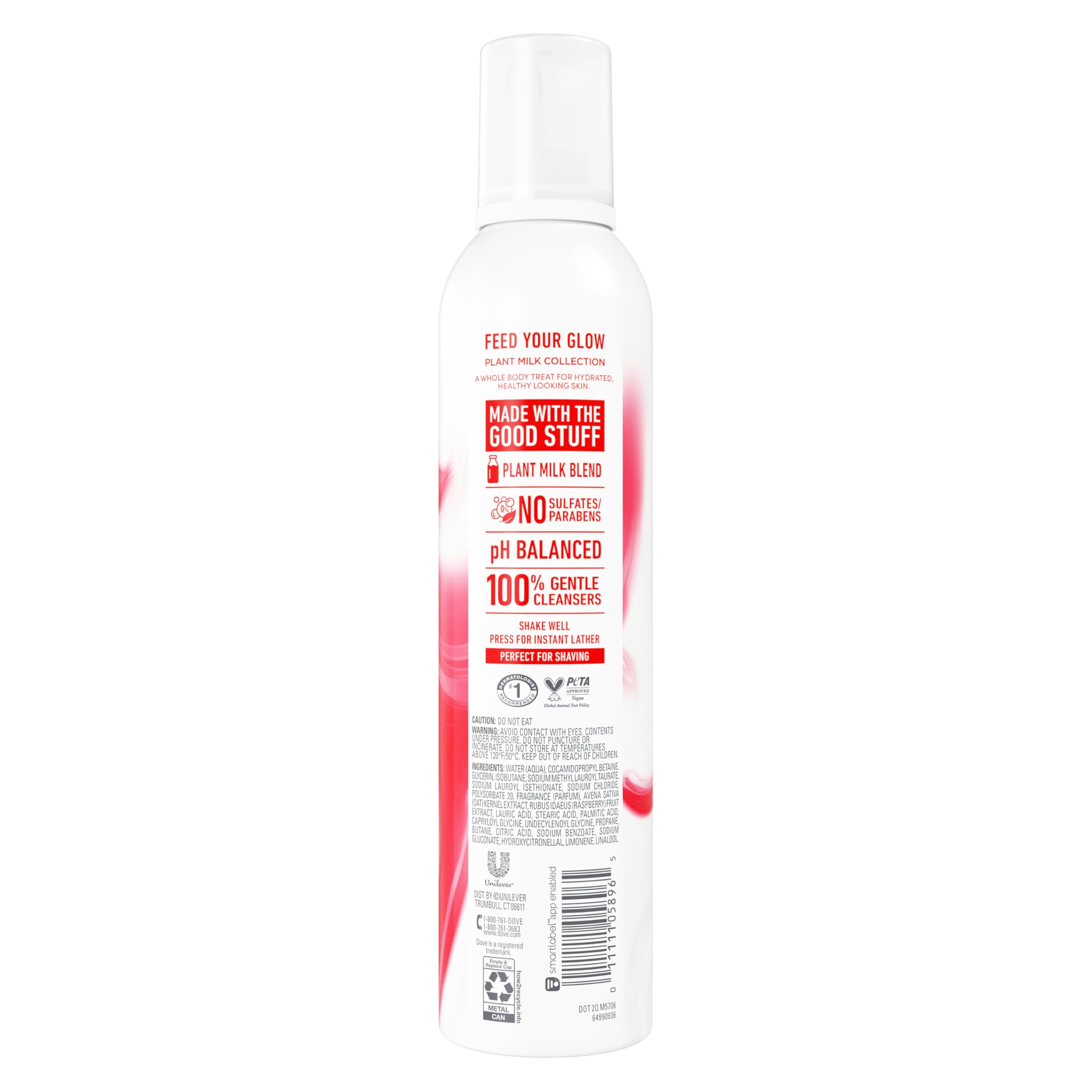 Dove oat milk and berry brûlée foam being dispensed for instant lather benefit