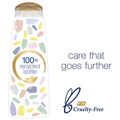 Dove 12 oz bottle in hand showing size and travel-friendly benefit