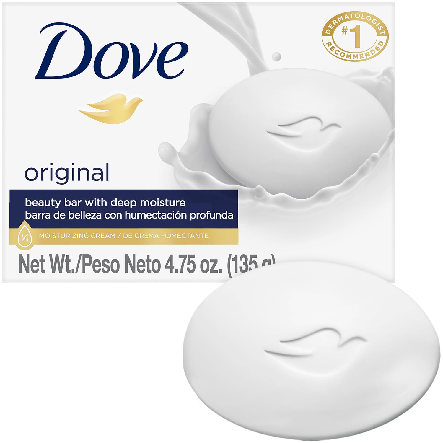 Dove front packaging showing Original Beauty Bar and benefits