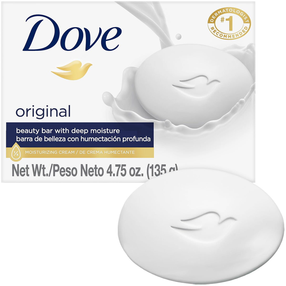 Dove front packaging showing Original Beauty Bar and benefits