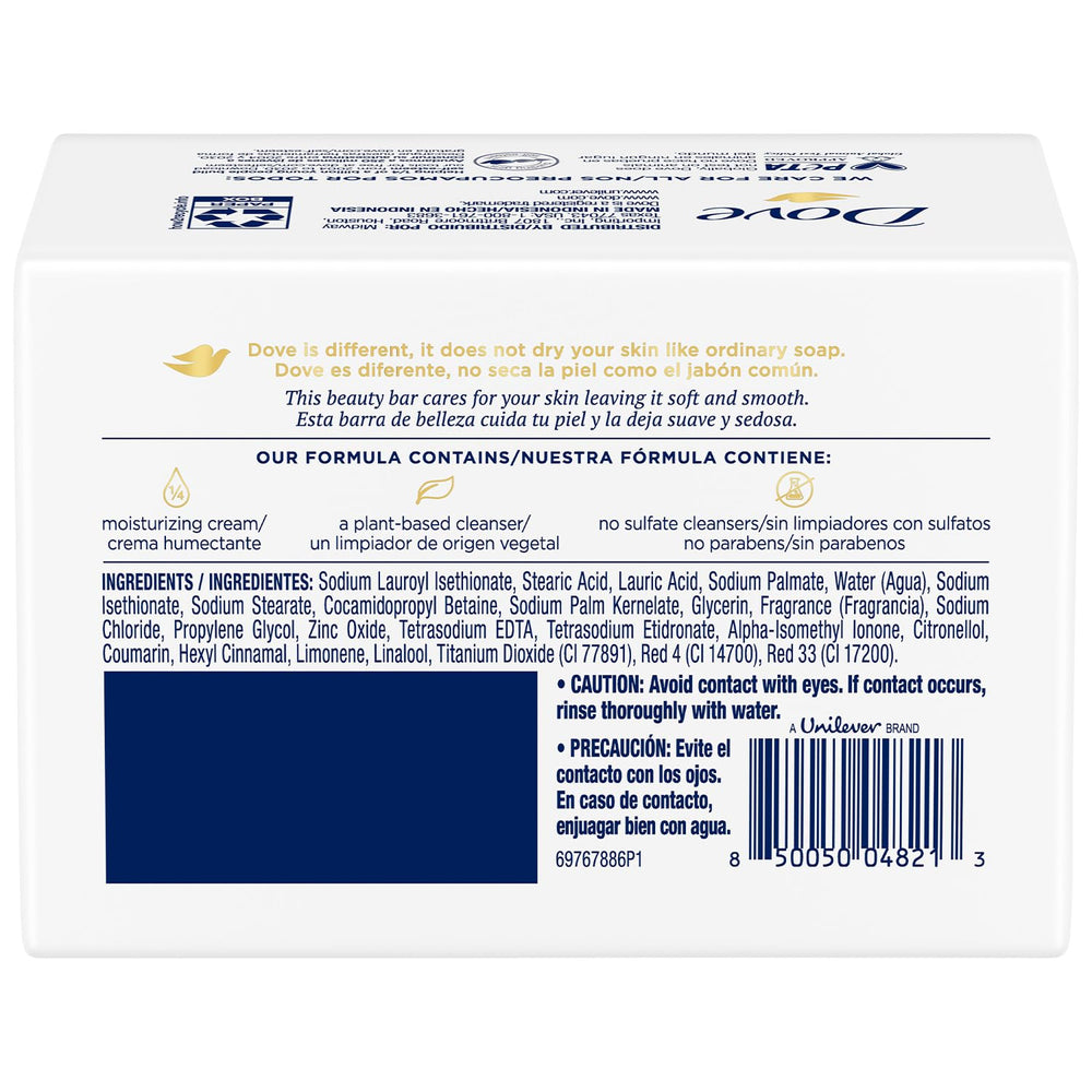 Dove single pink beauty bar top view highlighting smooth texture and moisturizing cream
