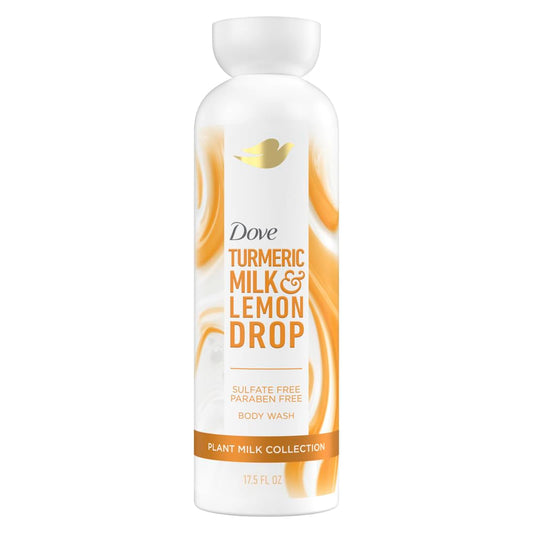 Dove bottle front packaging showing turmeric and lemon for moisturizing benefits