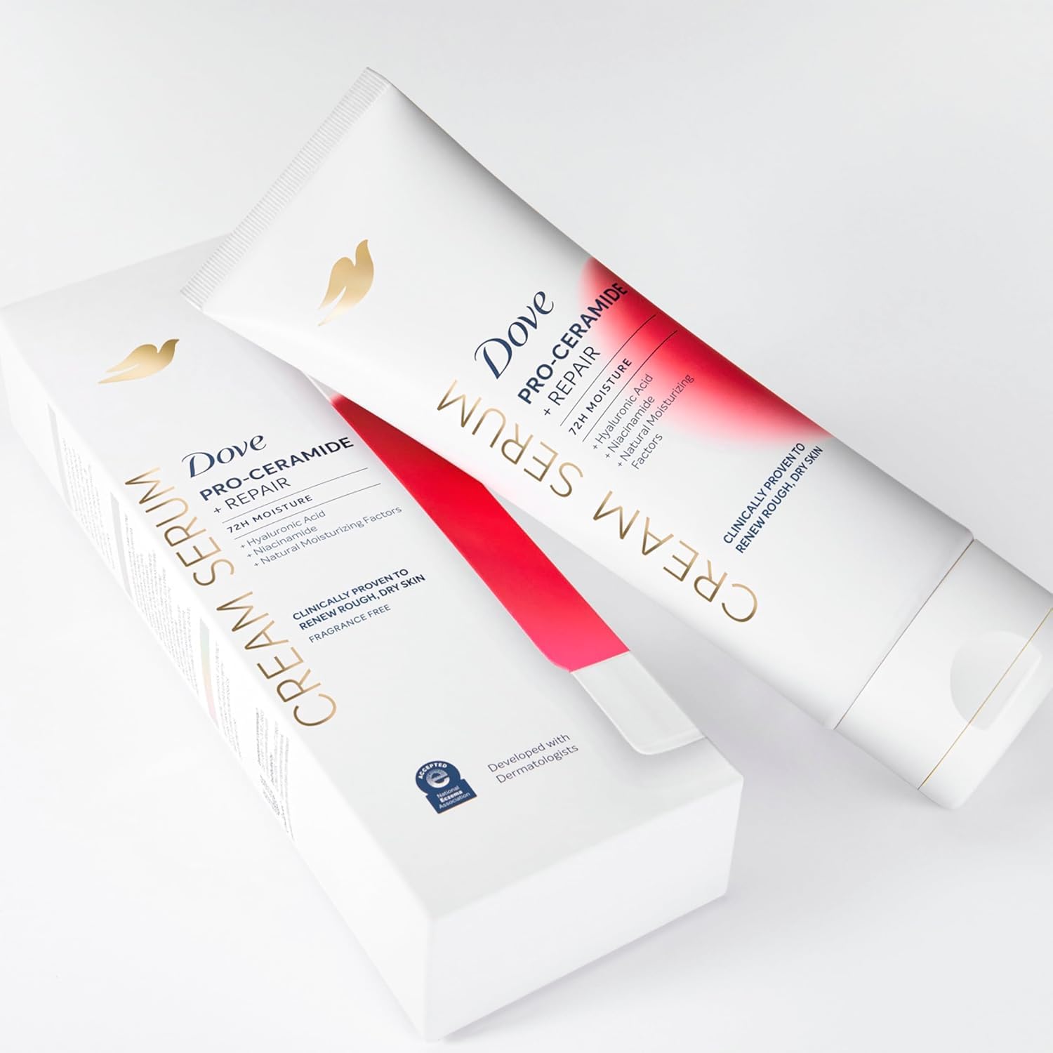 Dove cream serum texture spread on skin showing lightweight finish