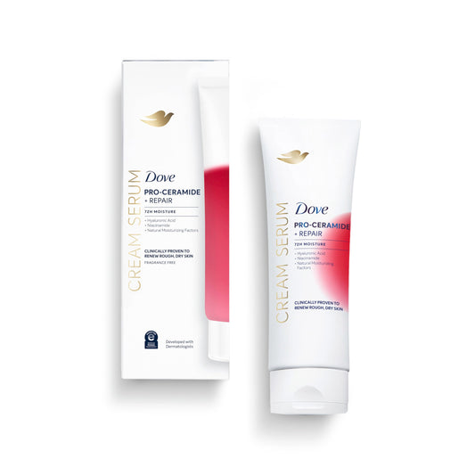 Dove bottle front packaging showing product and benefits