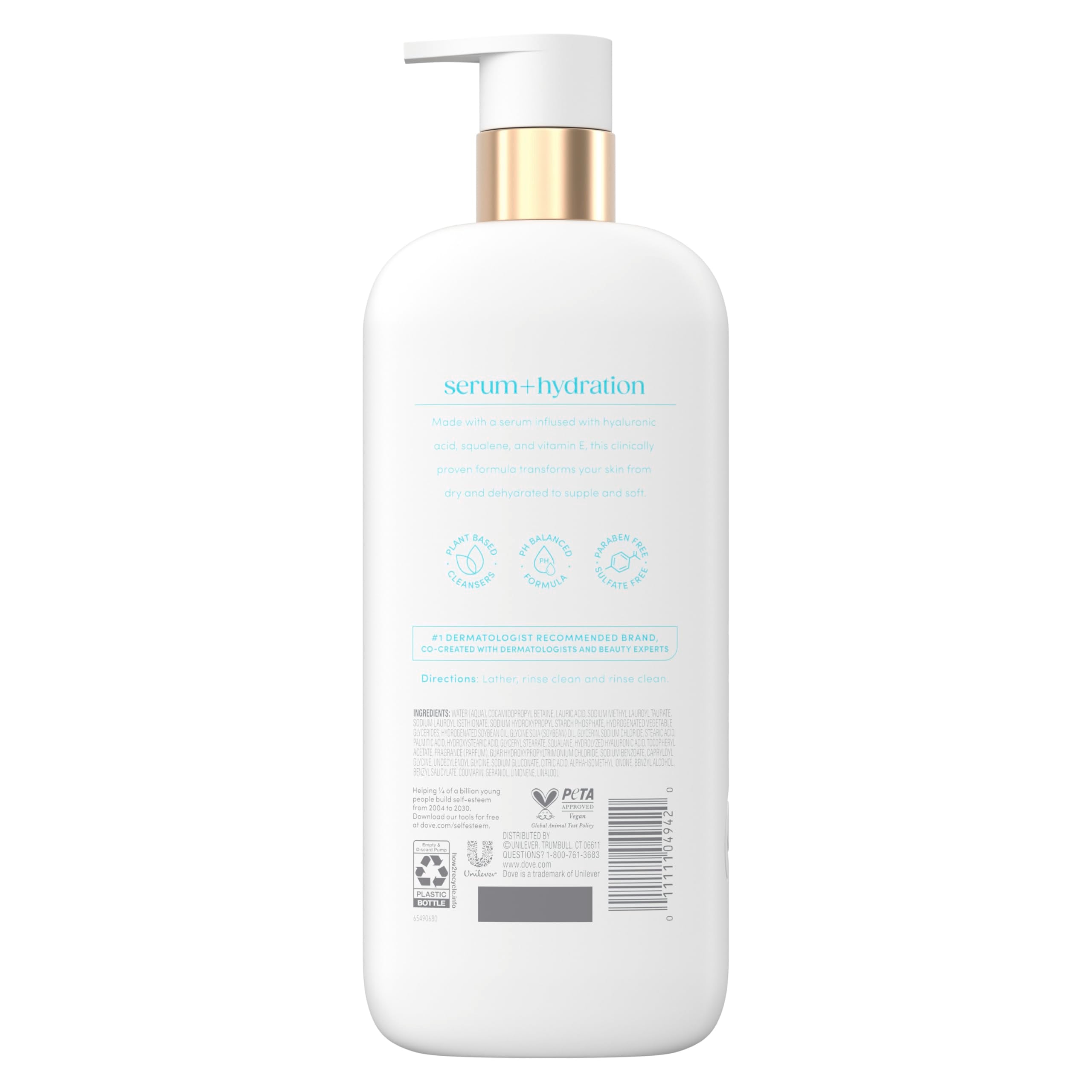 Dove pump closeup highlighting dispenser for easy, controlled product use