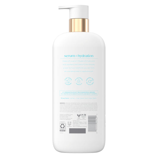 Dove pump closeup highlighting dispenser for easy, controlled product use