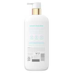 Dove pump closeup highlighting dispenser for easy, controlled product use