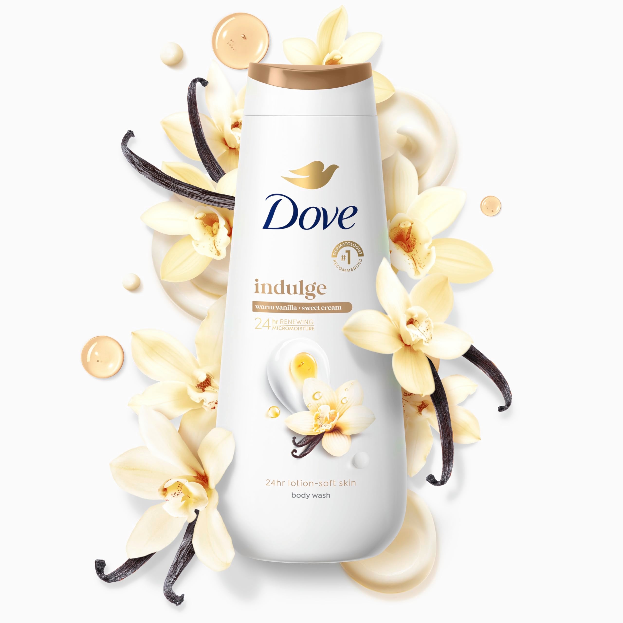 Dove pump dispensing body wash illustrating easy-use and hydration