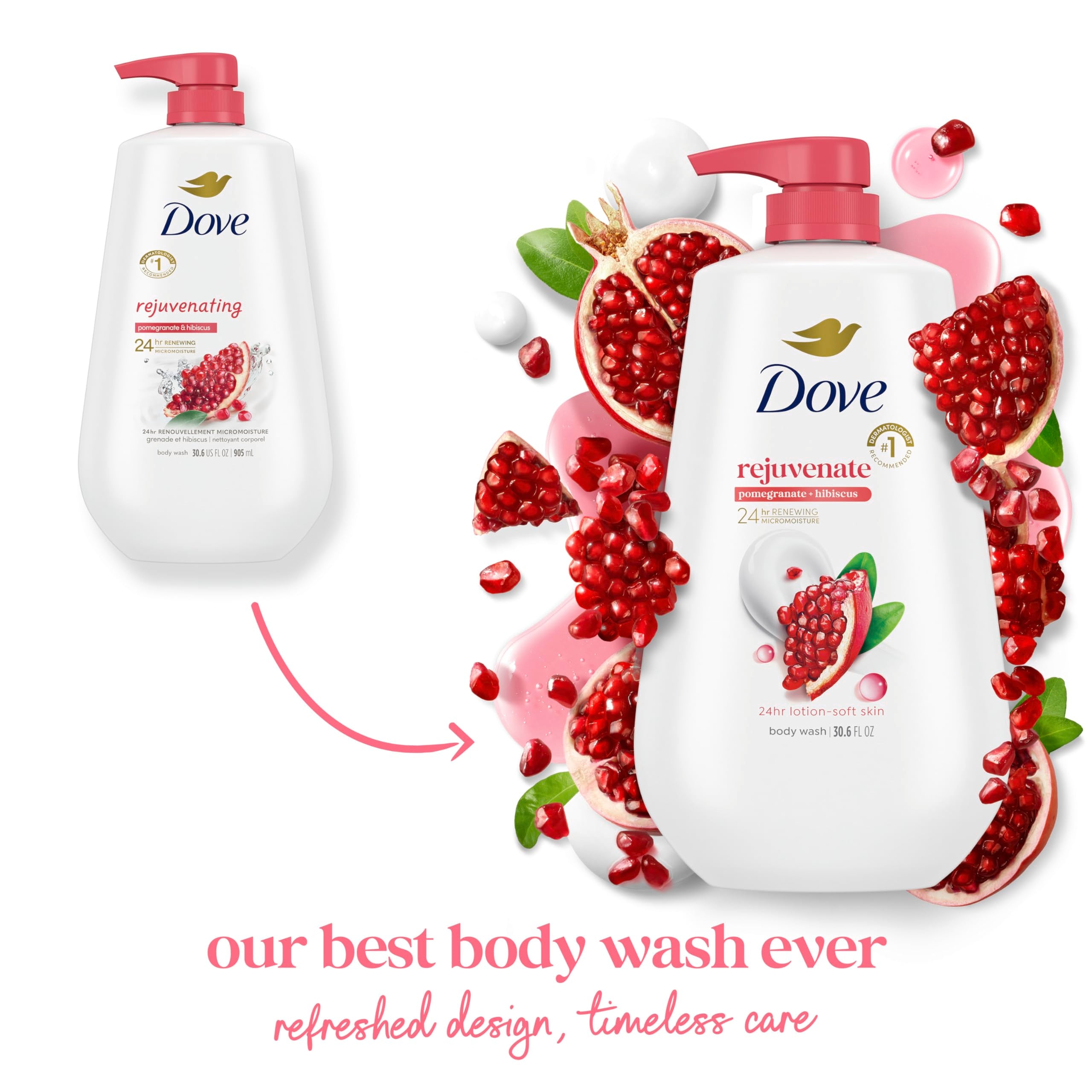 Dove pump dispensing creamy lather that cleanses gently and preserves moisture
