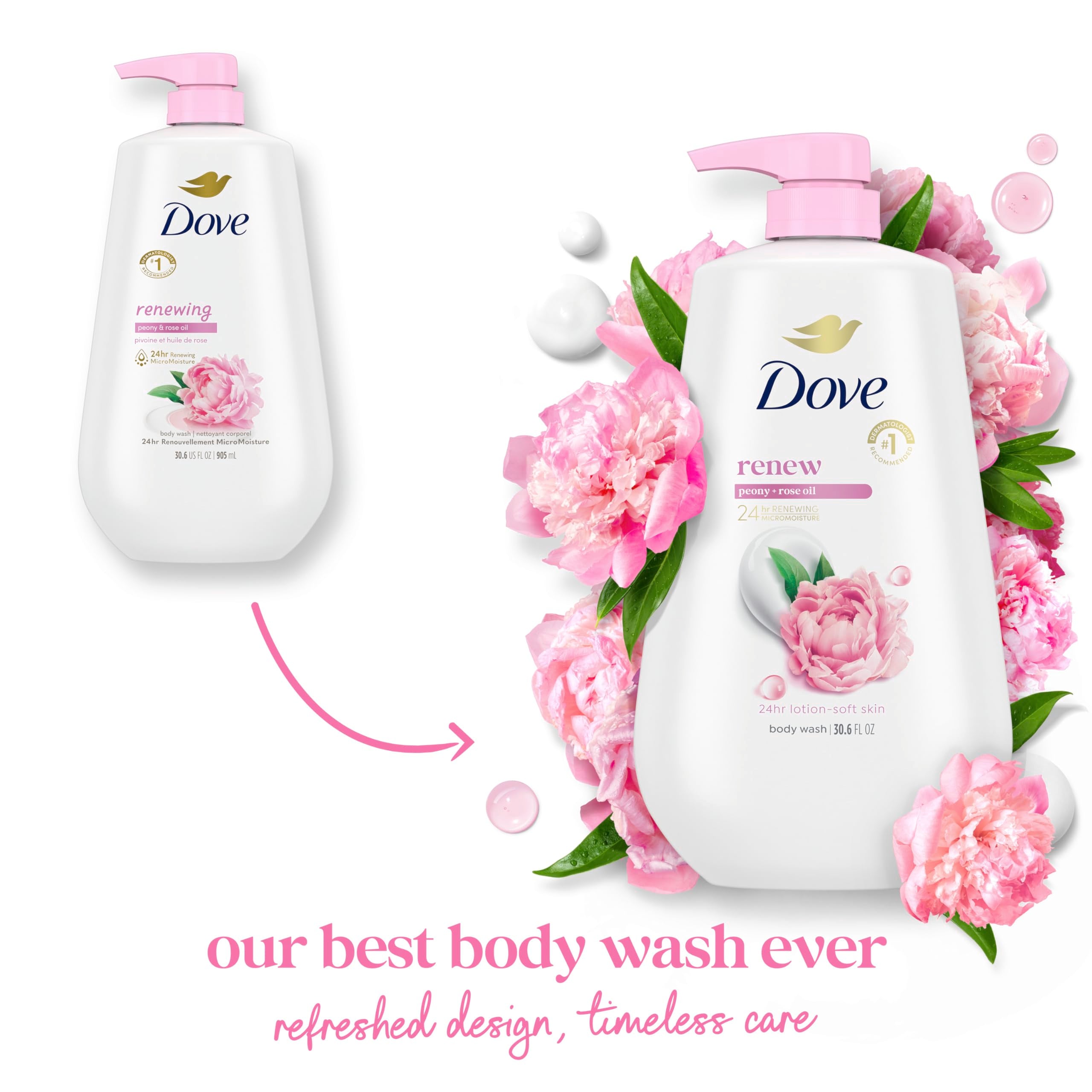 Dove pump dispensing rich lather for nourishing cleansing benefit