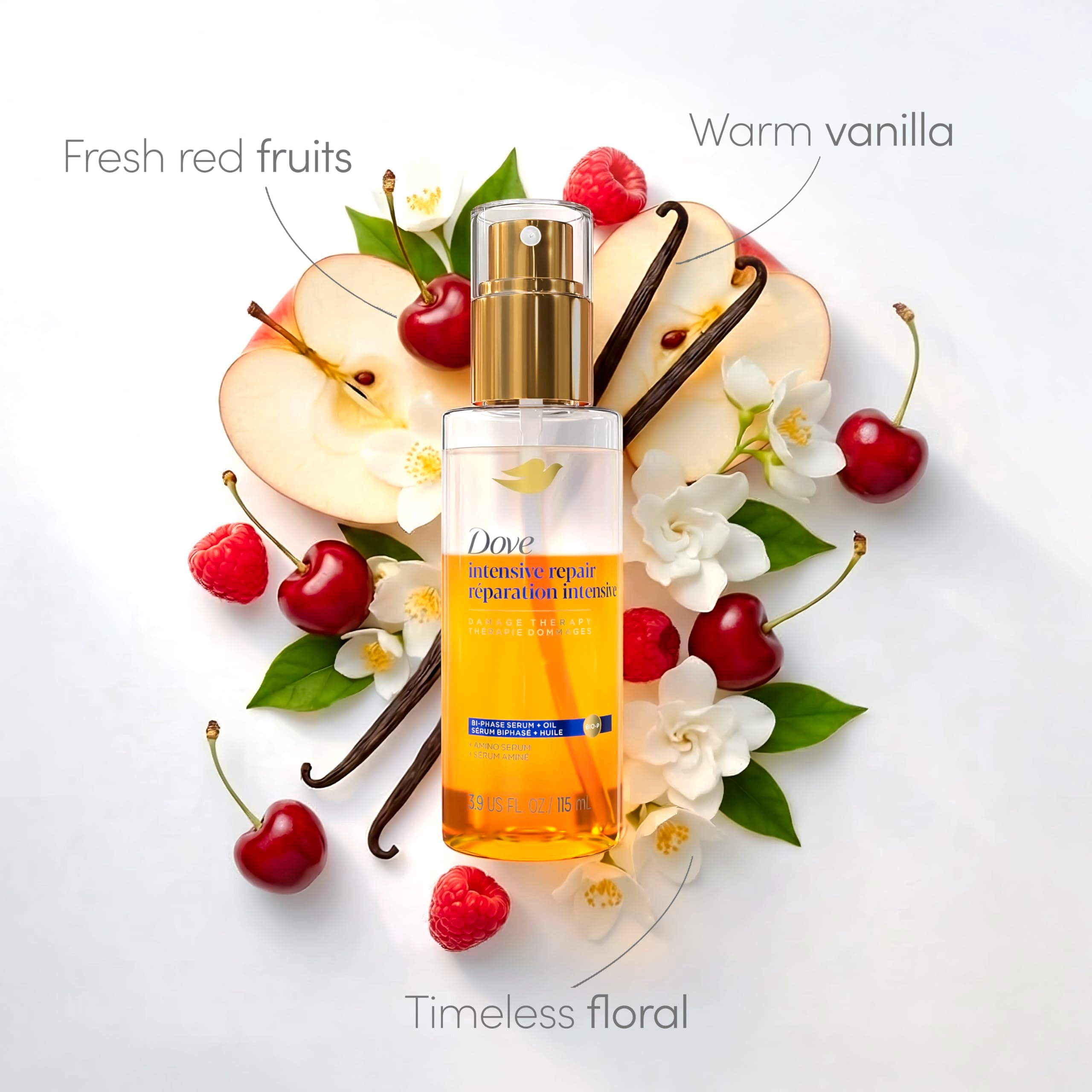 Dove serum sprayed on damp hair for improved manageability