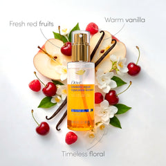 Dove serum sprayed on damp hair for improved manageability