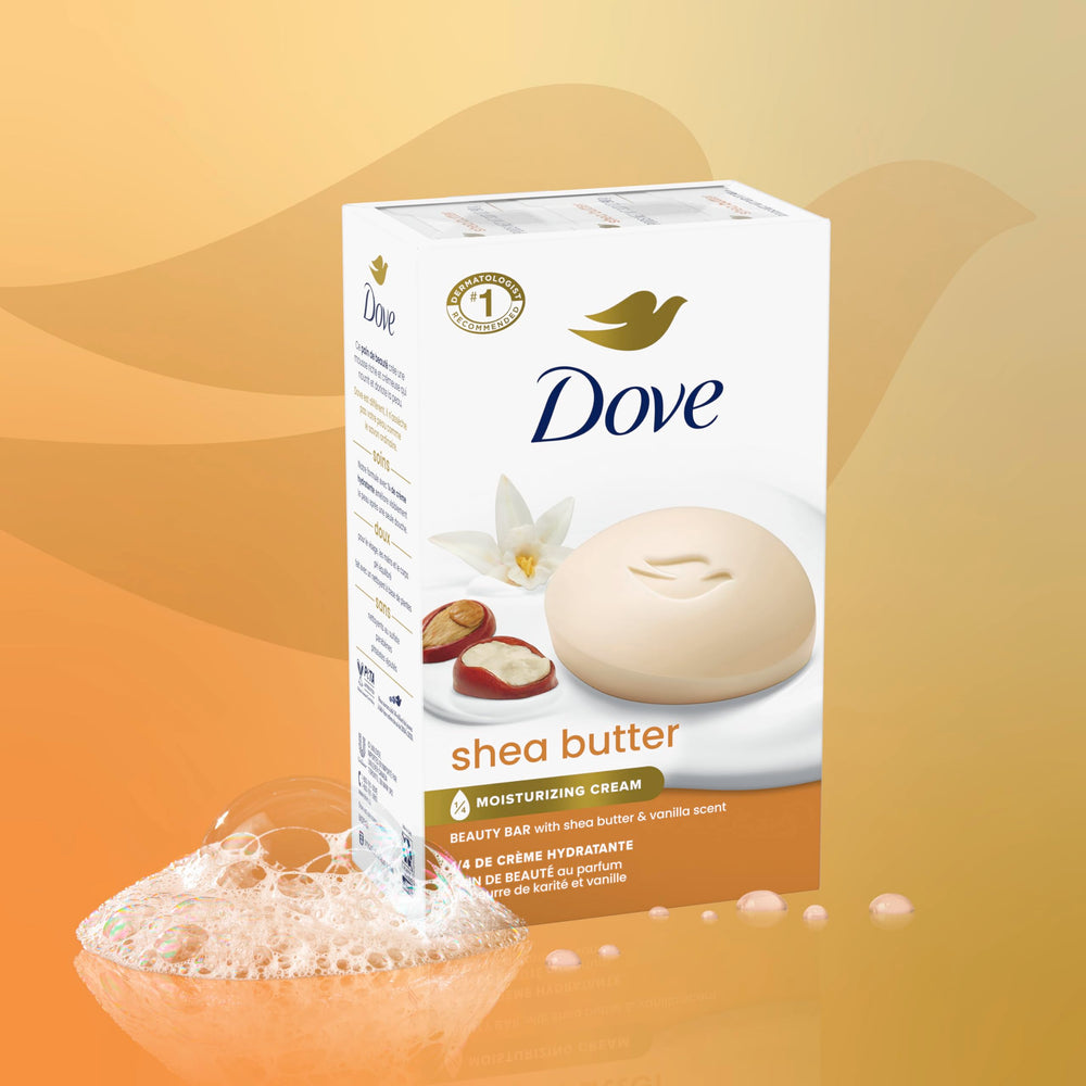 Dove shea butter bar unwrapped close-up reveals creamy texture benefit