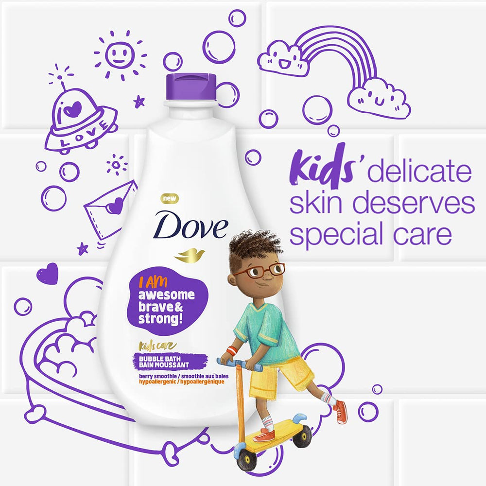 Dove bottle next to adult hand showing 13.5 oz size for family convenience