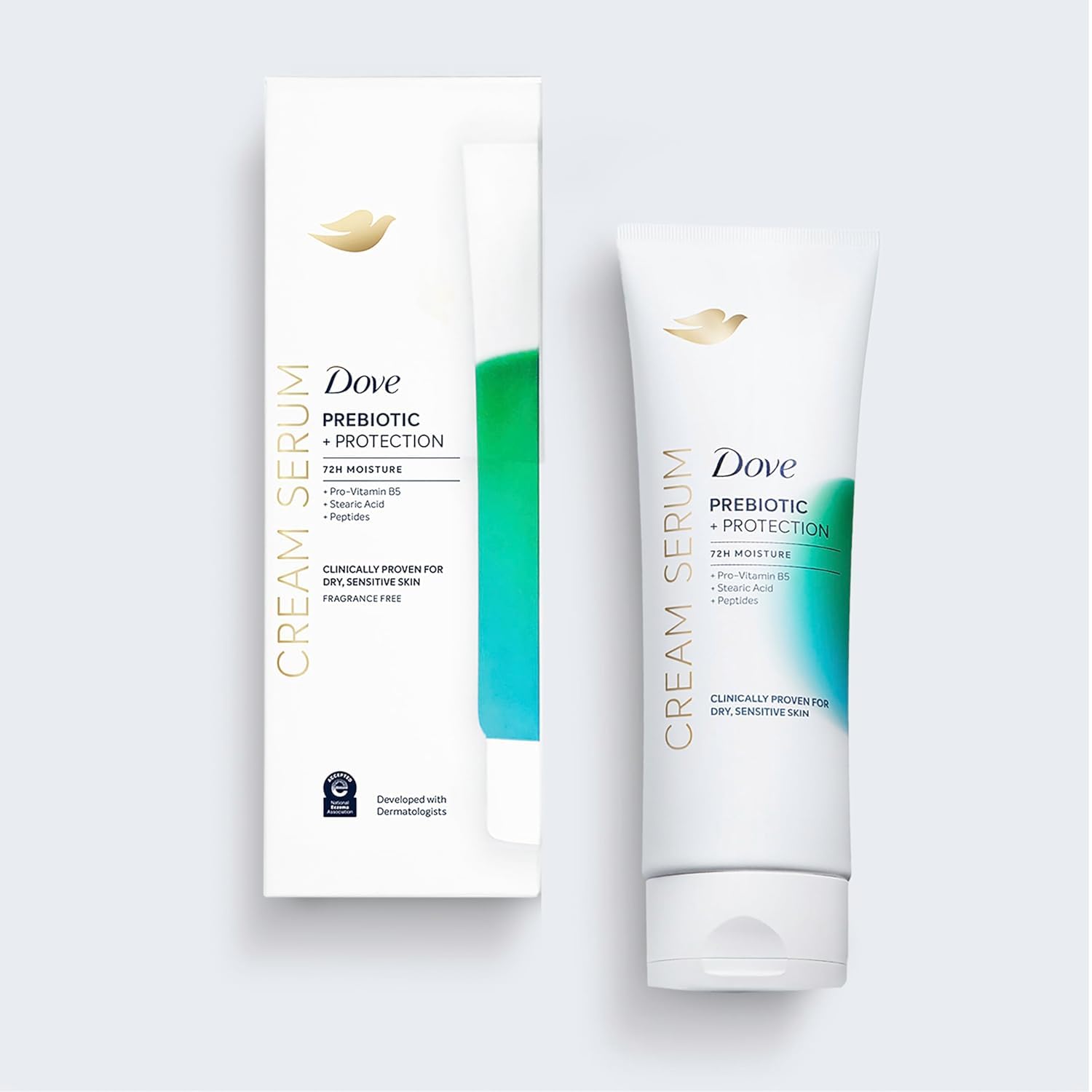 Dove serum texture on hand illustrating lightweight, fast absorbing feel