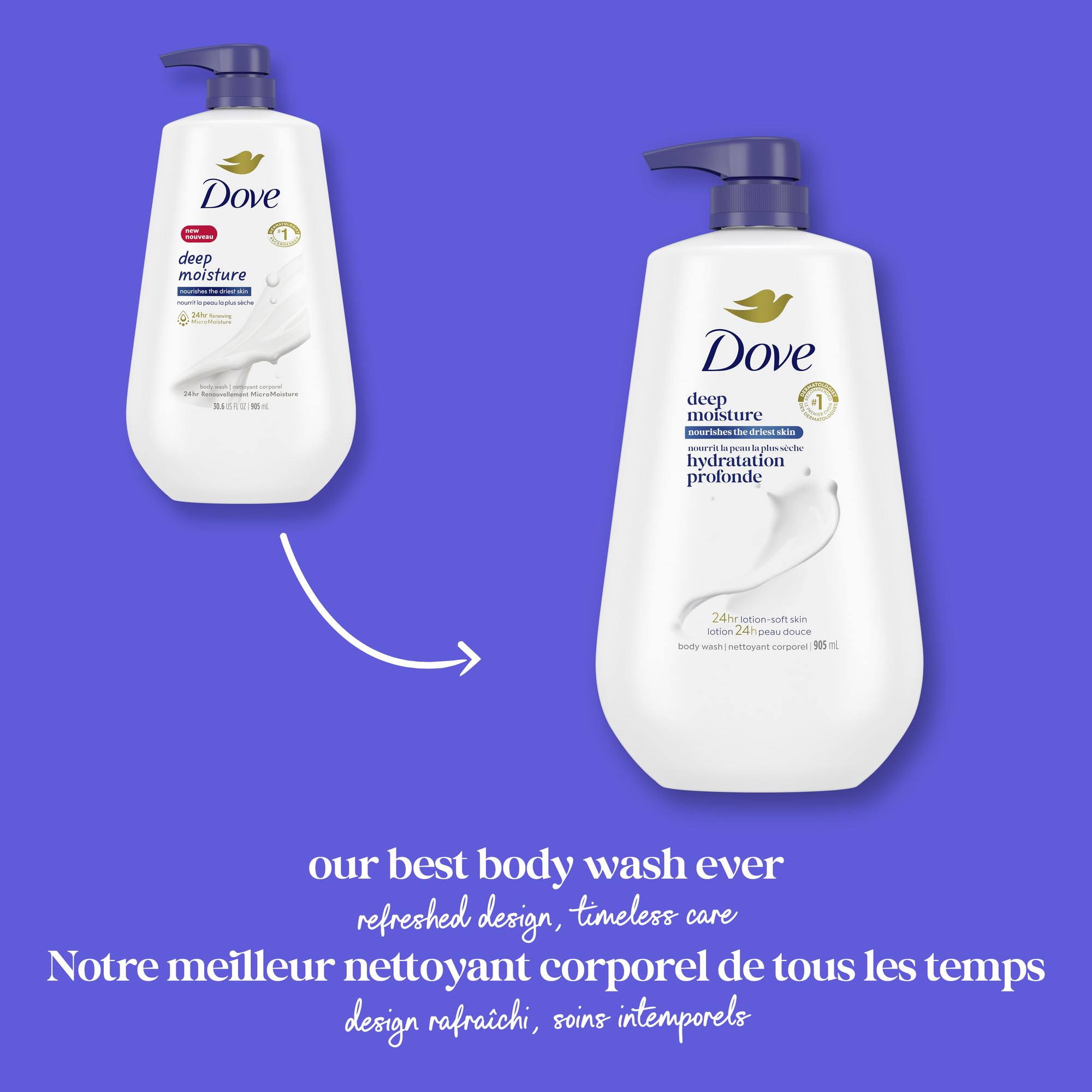 Dove three-pack staged bathroom display promoting convenience and family use