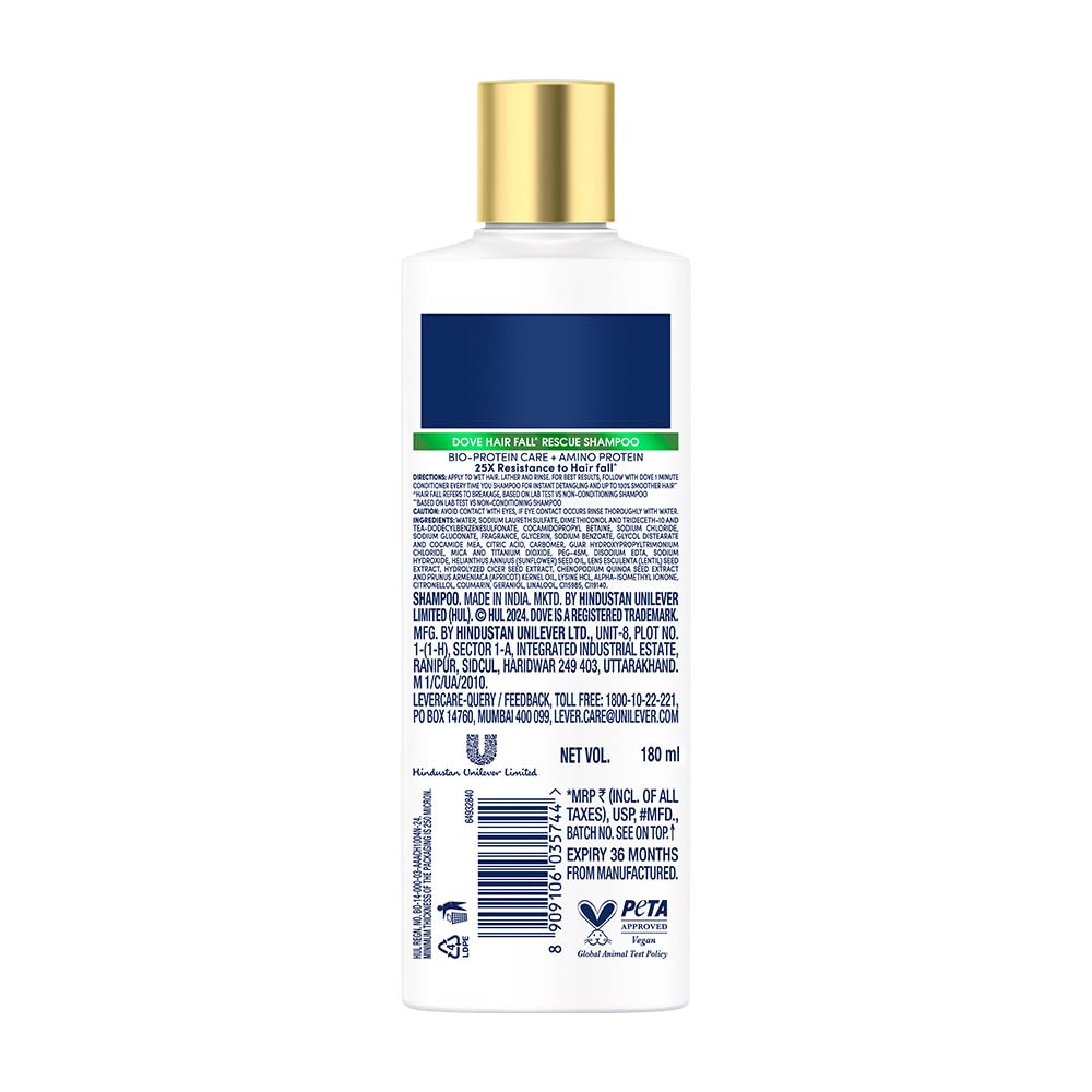 Dove shampoo in a travel bag indicating compact size for on-the-go care