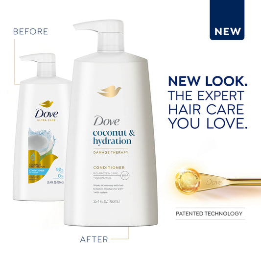 Dove conditioner pump close-up demonstrating easy dispensing