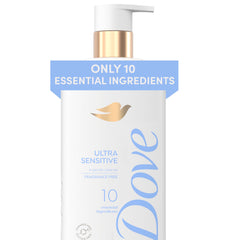 Dove front packaging showing 18.5 oz bottle and fragrance-free benefit