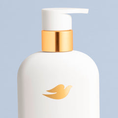 Dove label close-up highlighting ingredients and simple formulation benefit