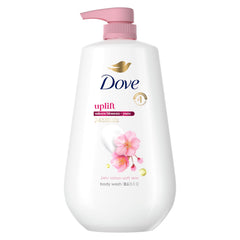 Dove bottle front view showing label and uplifting scent benefits