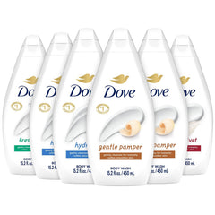 Dove variety pack front label showing all six bottles and scents for easy selection