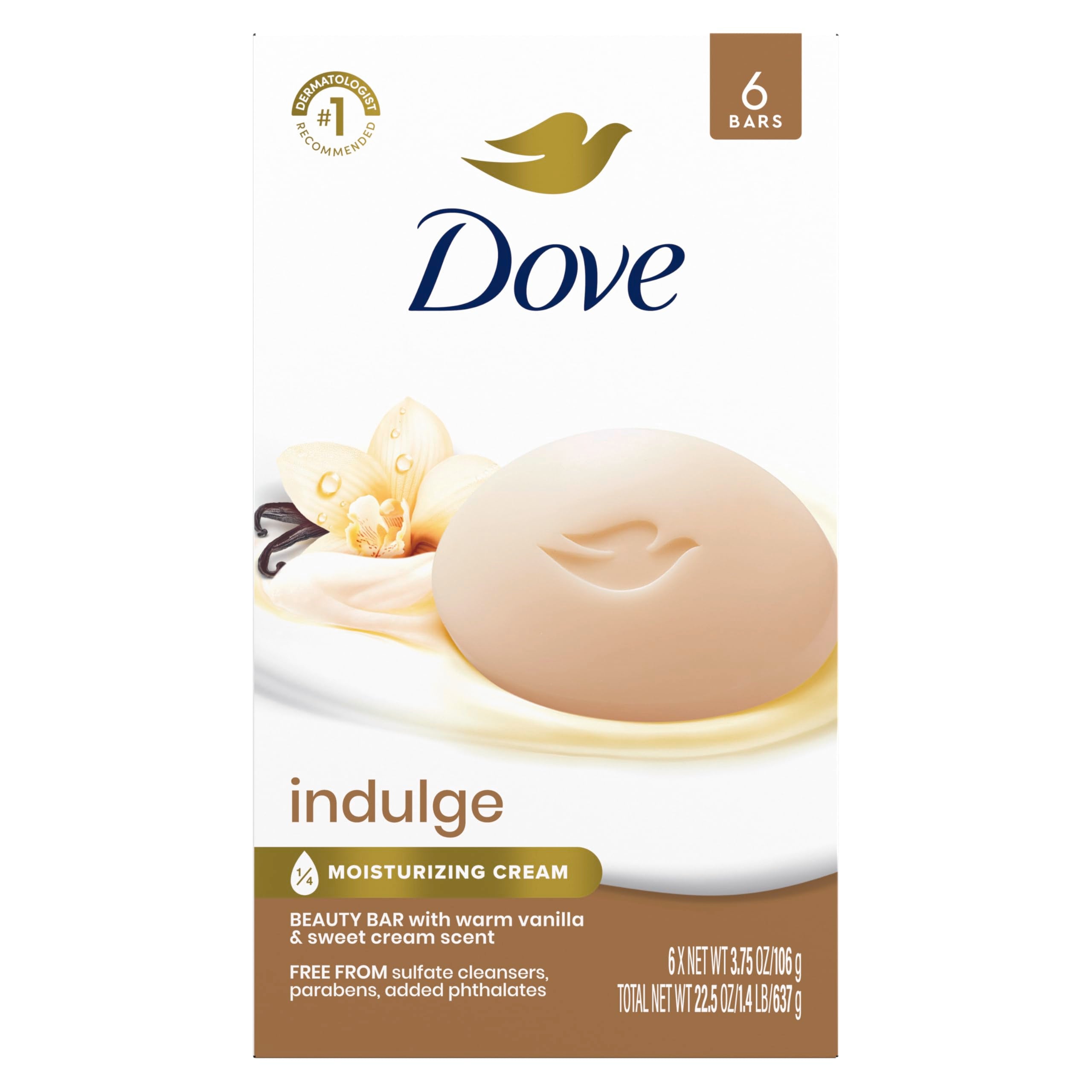 Dove bar front packaging showing scent and moisturizing benefit