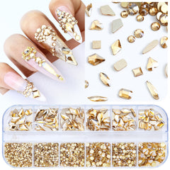 Dowarm front packaging showing champagne gold rhinestone assortment and box organization for easy use