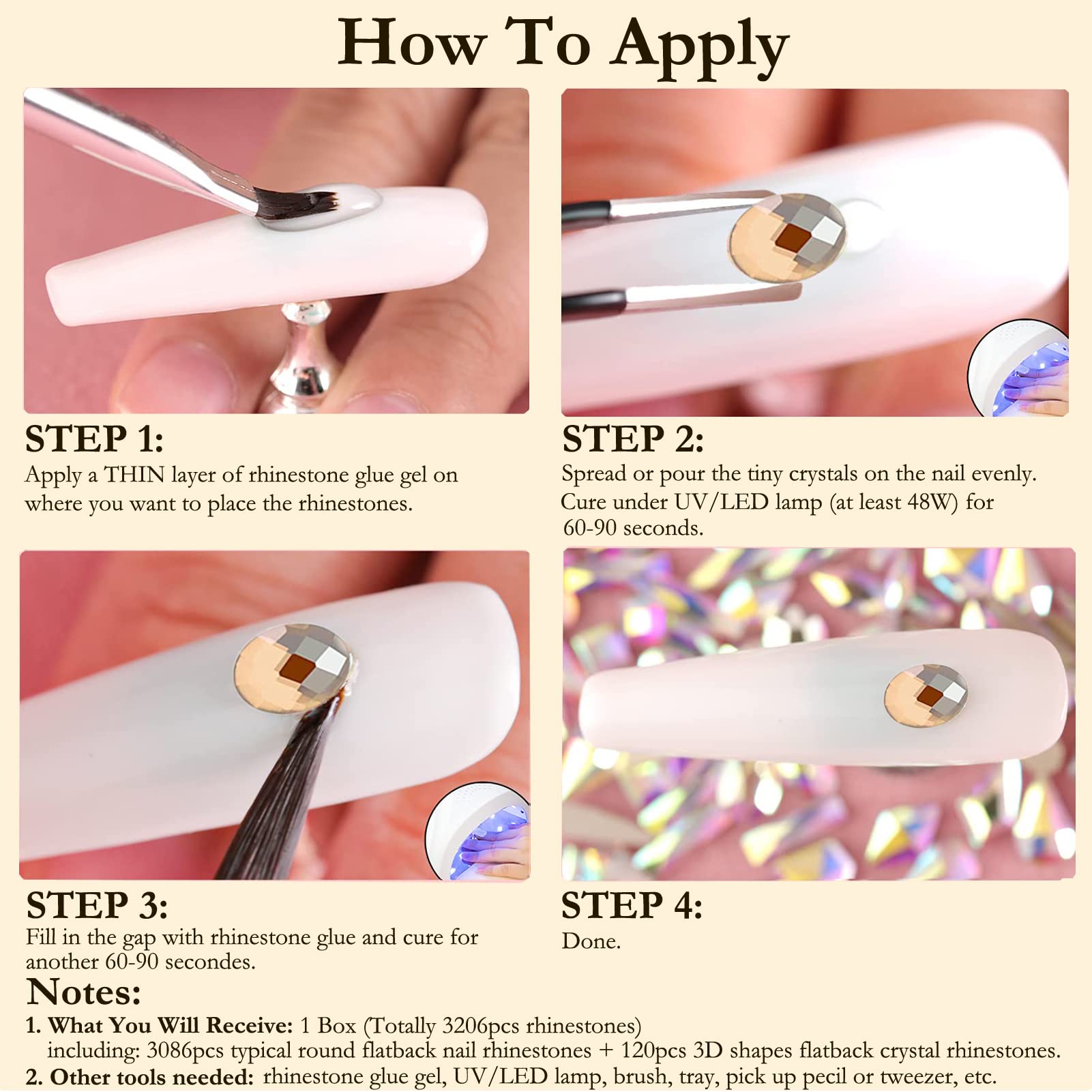 Dowarm in-use manicure image with rhinestones applied for durable, eye-catching nail accents