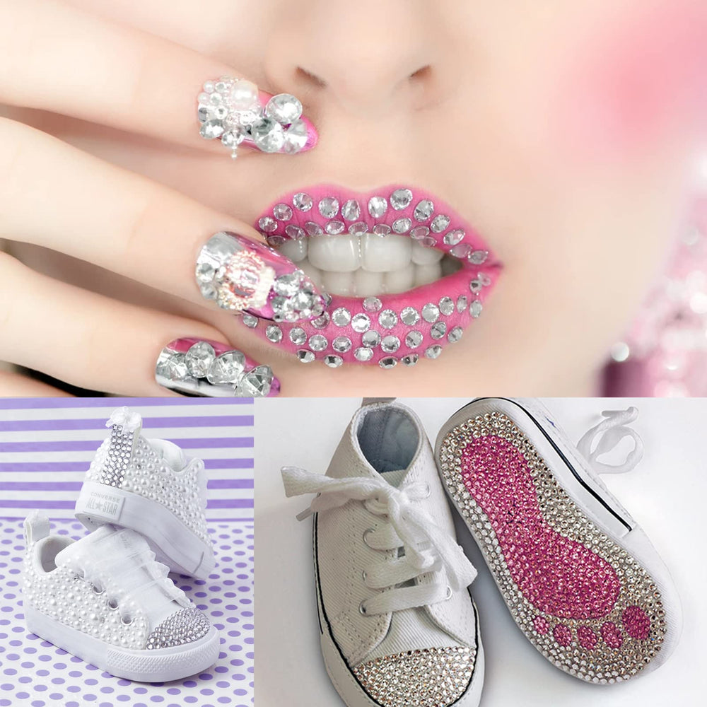 dowarm rhinestones in a craft setup on table showing quick access and creative project inspiration