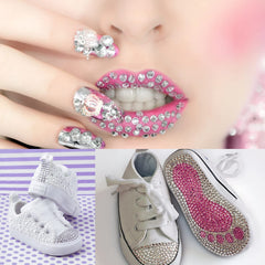 dowarm rhinestones in a craft setup on table showing quick access and creative project inspiration