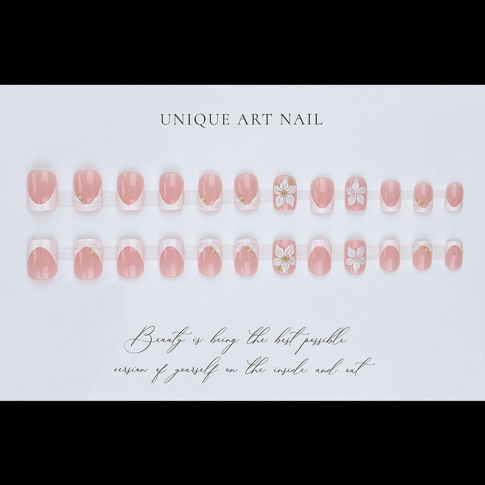 Dozsyt side profile of short square nails demonstrating comfortable length and clean edges