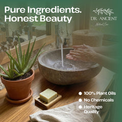 Dr.Ancient soap displayed in bathroom setting promoting eco-friendly routine