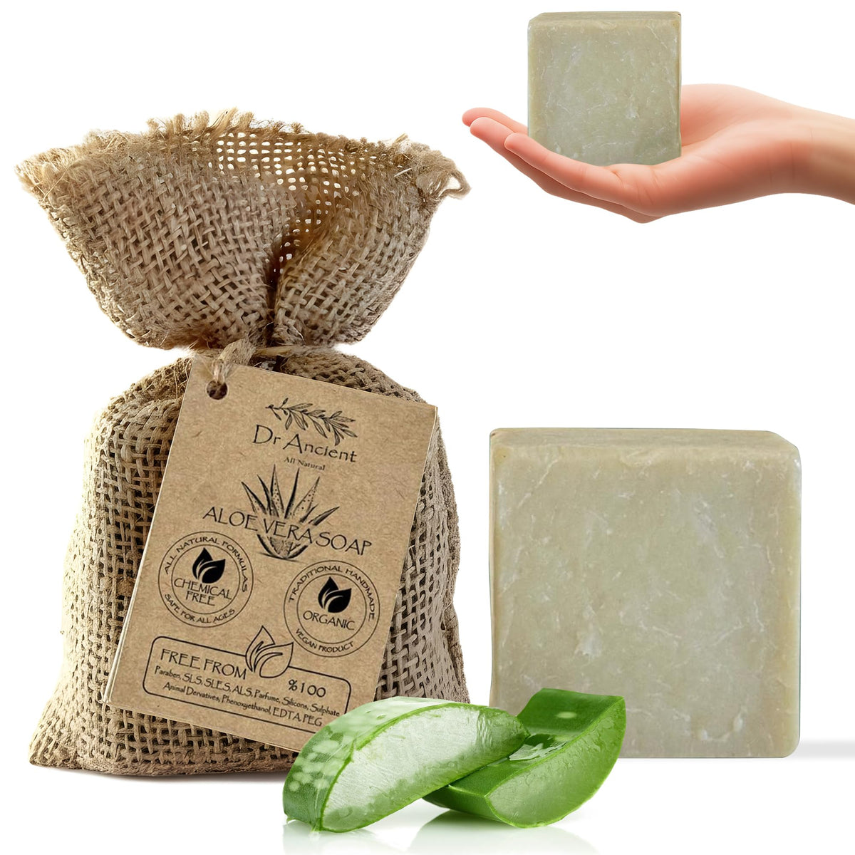 Dr.Ancient soap front packaging shows natural ingredients and benefits