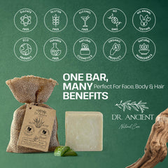Dr.Ancient soap held in hand to show compact size and practical use