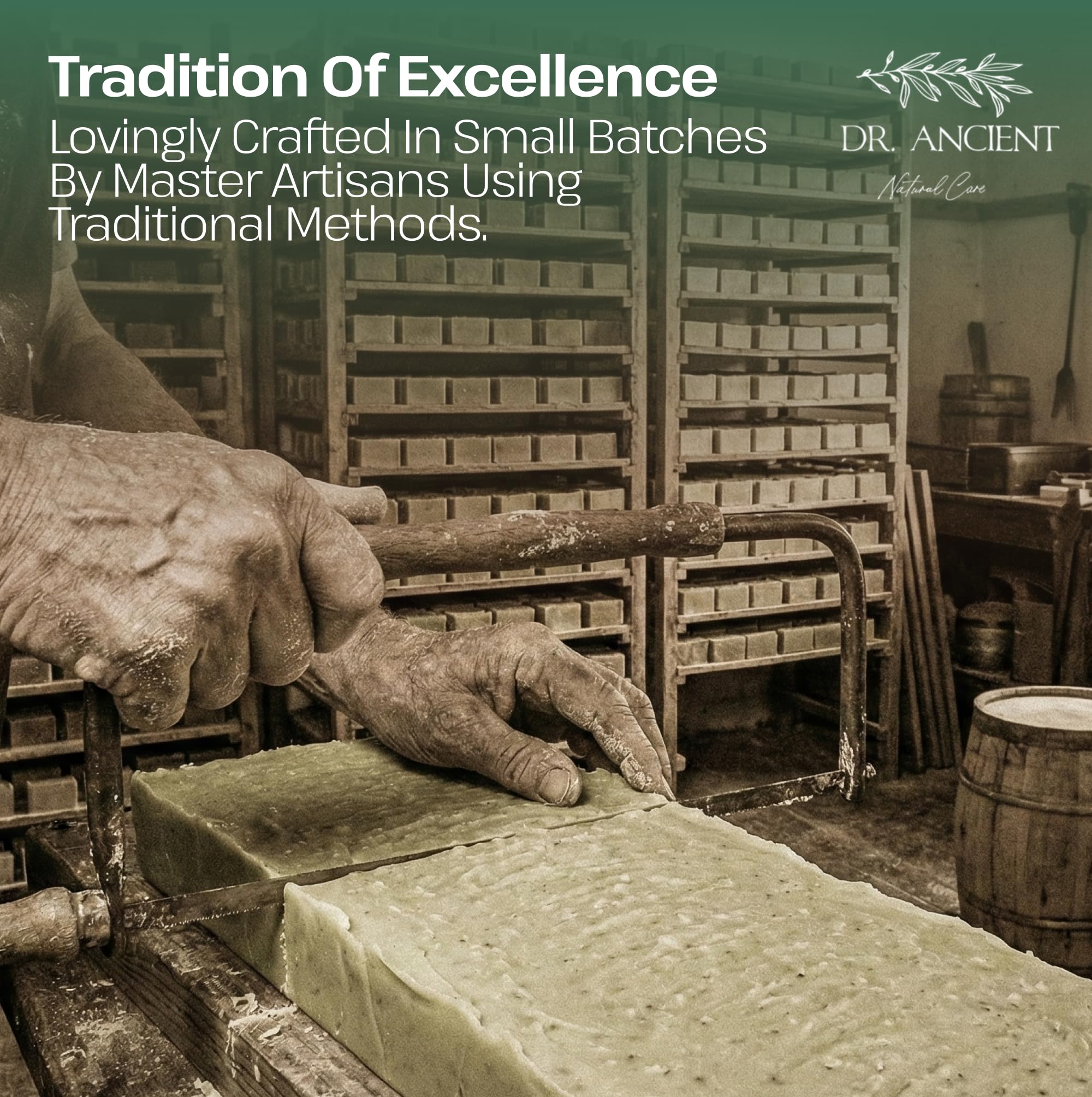 Dr.Ancient soap label detail showing traditional handcrafted production values