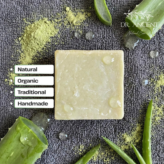 Dr.Ancient soap close-up of texture highlighting gentle, moisturizing lather