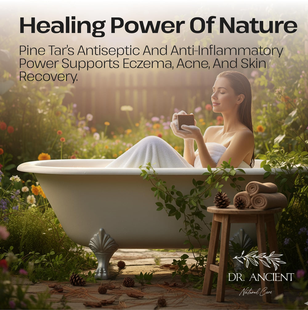 Dr.Ancient close-up texture of black soap emphasizing pure ingredients