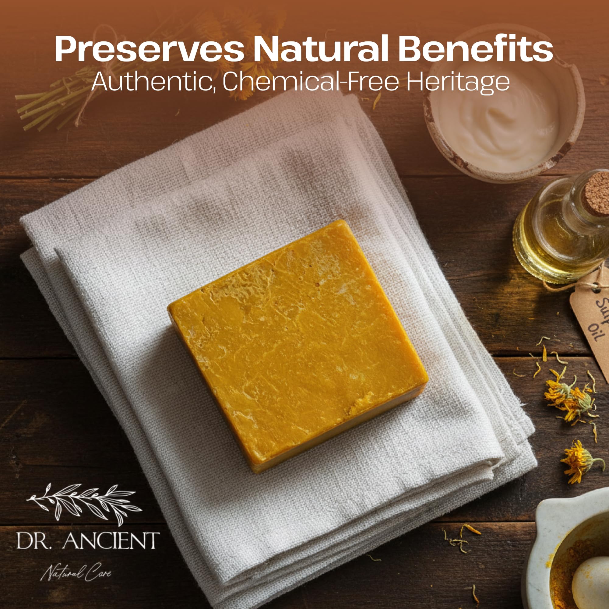 Dr.Ancient soap label close-up displaying ingredient information