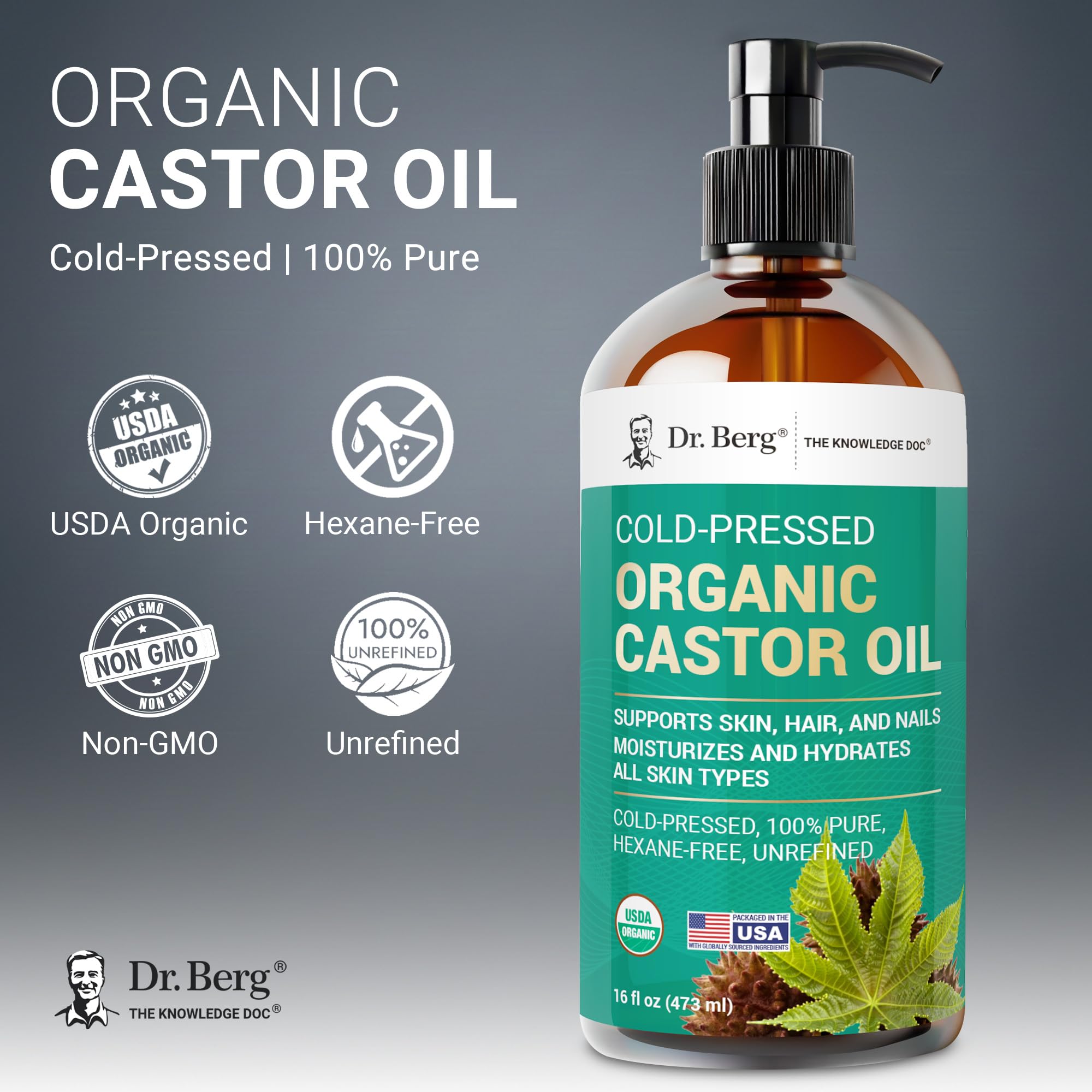Dr. Berg dark glass bottle detail protecting oil freshness and quality