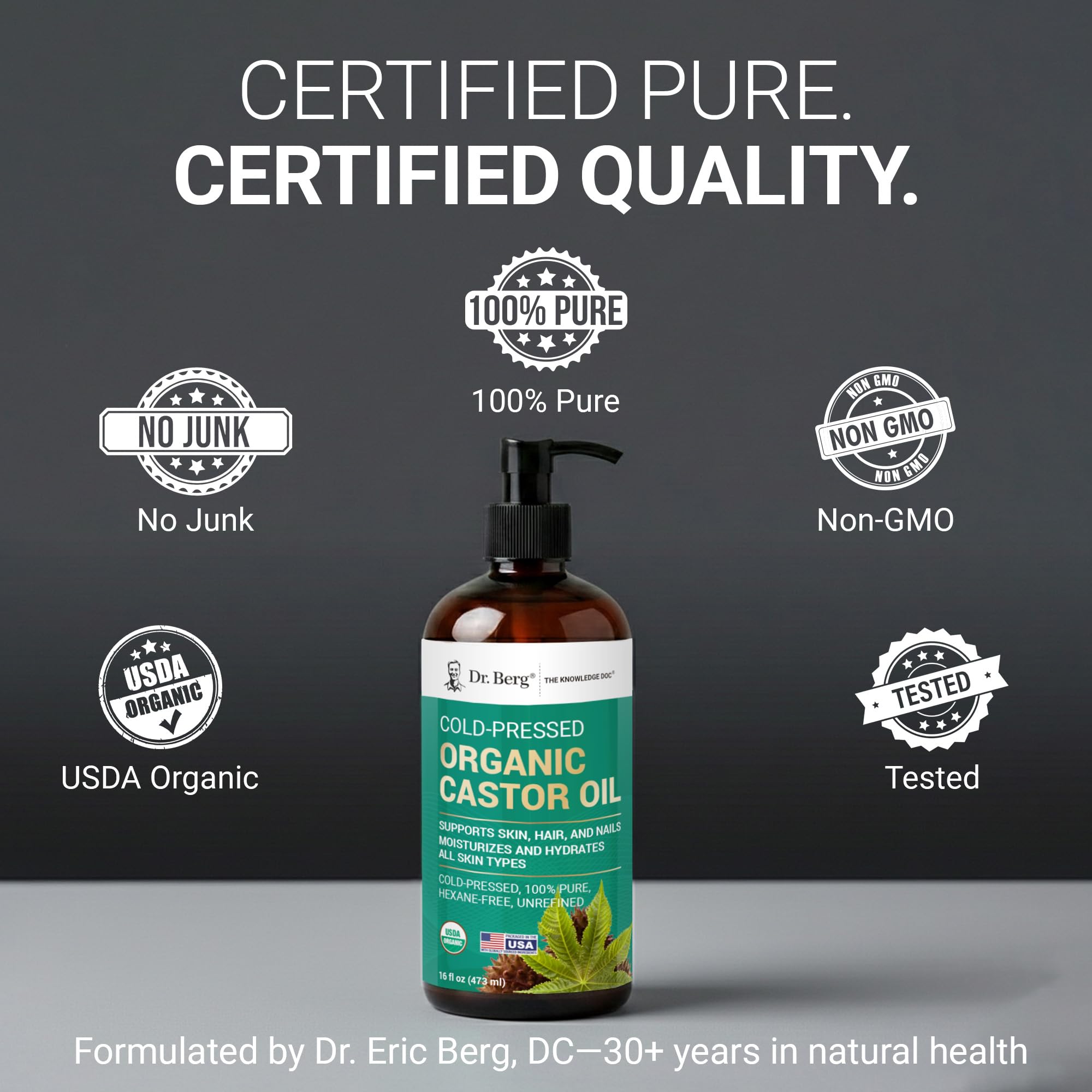 Dr. Berg lab-tested seal closeup indicating verified purity and organic status