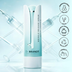 Dr. Brandt 1.0 fl oz serum held in hand showing travel-friendly size