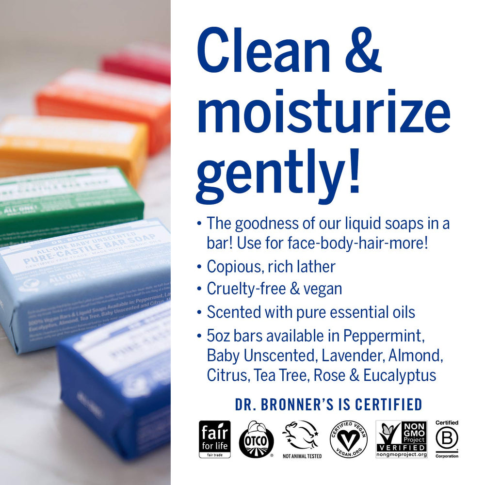 Dr. Bronner's bars held in hand showing 5 oz scale and convenient everyday size