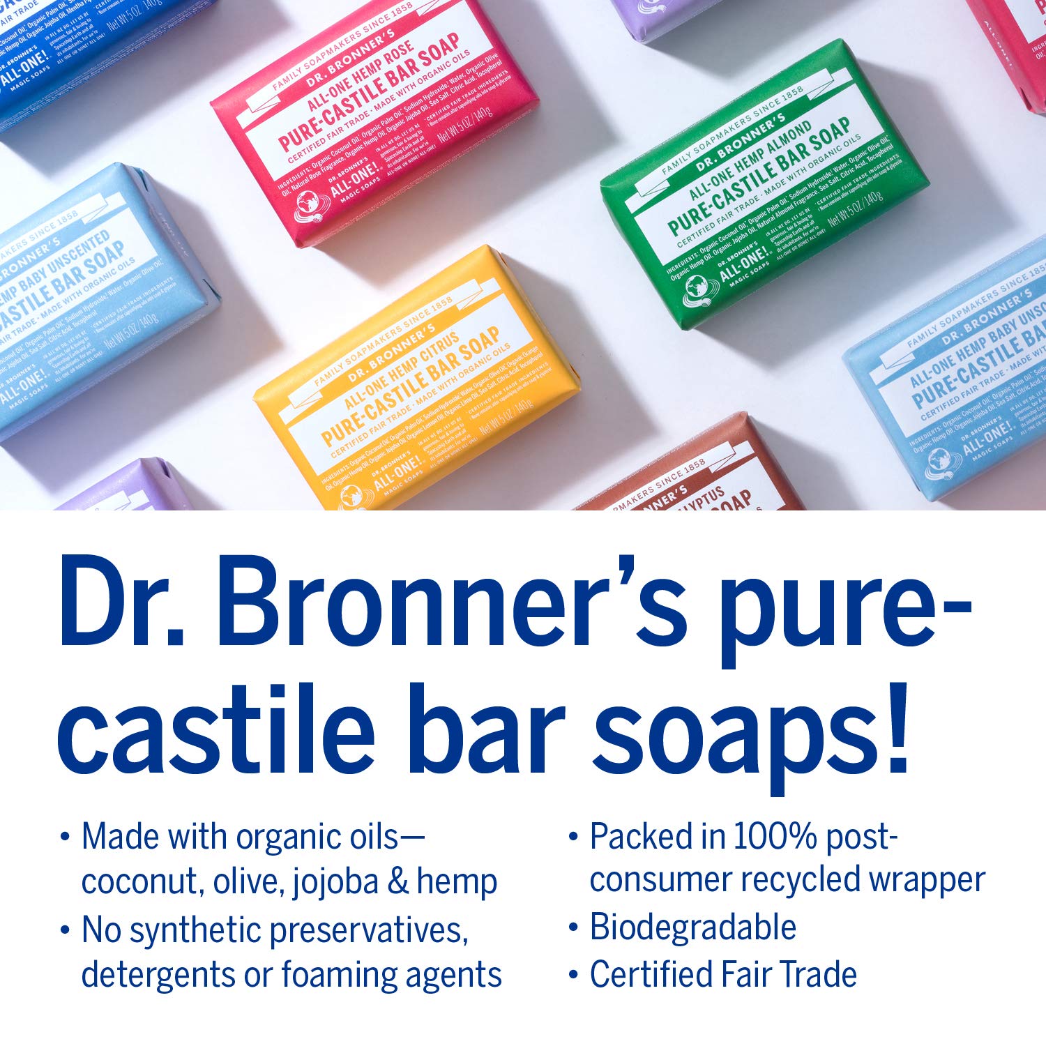 Dr. Bronner's recycled wrapper detail emphasizing sustainable packaging and reduced waste