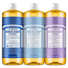 Dr. Bronner's three-pack front view showing variety and value